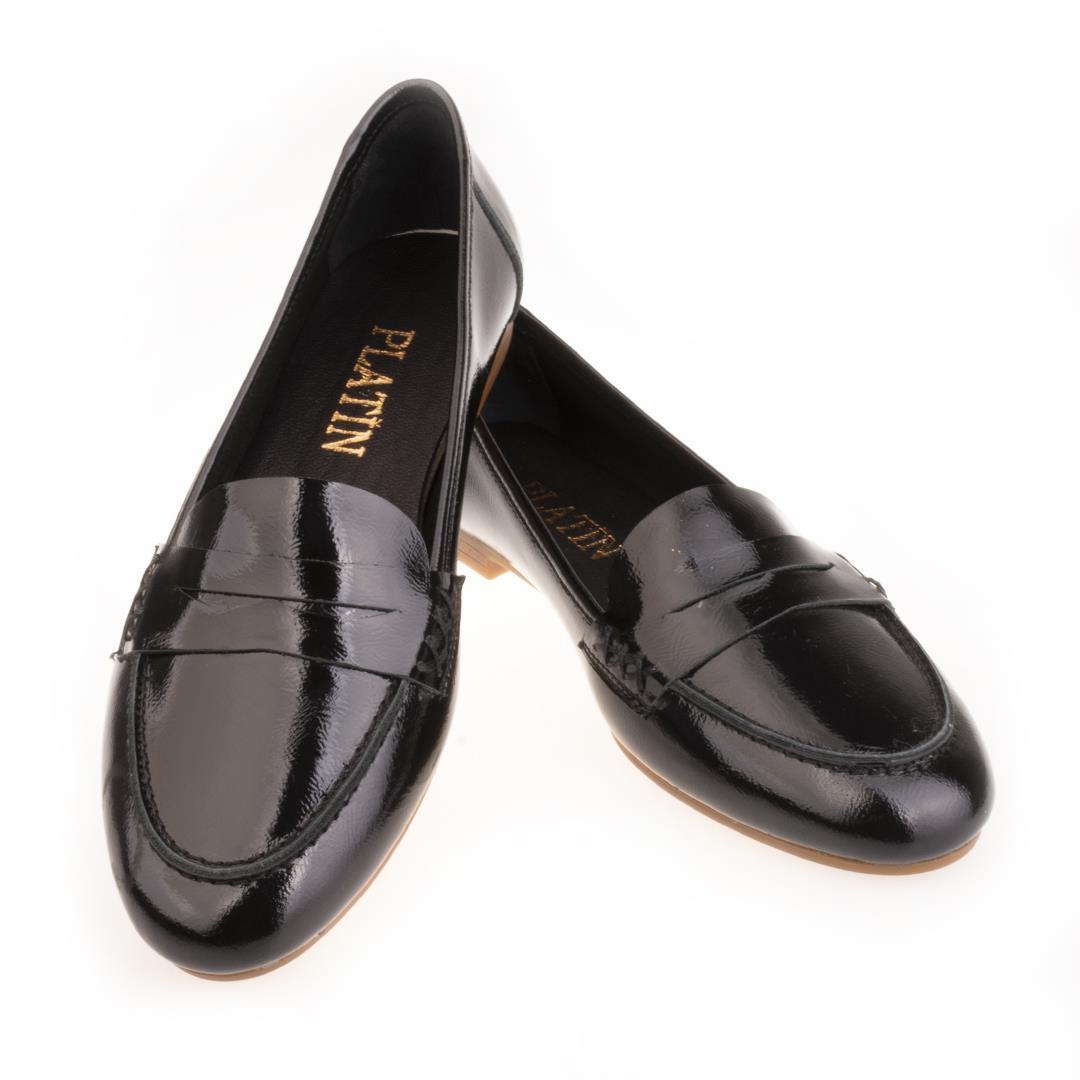 Siyah Rugan Kadın Günlük Babet Ayakkabı