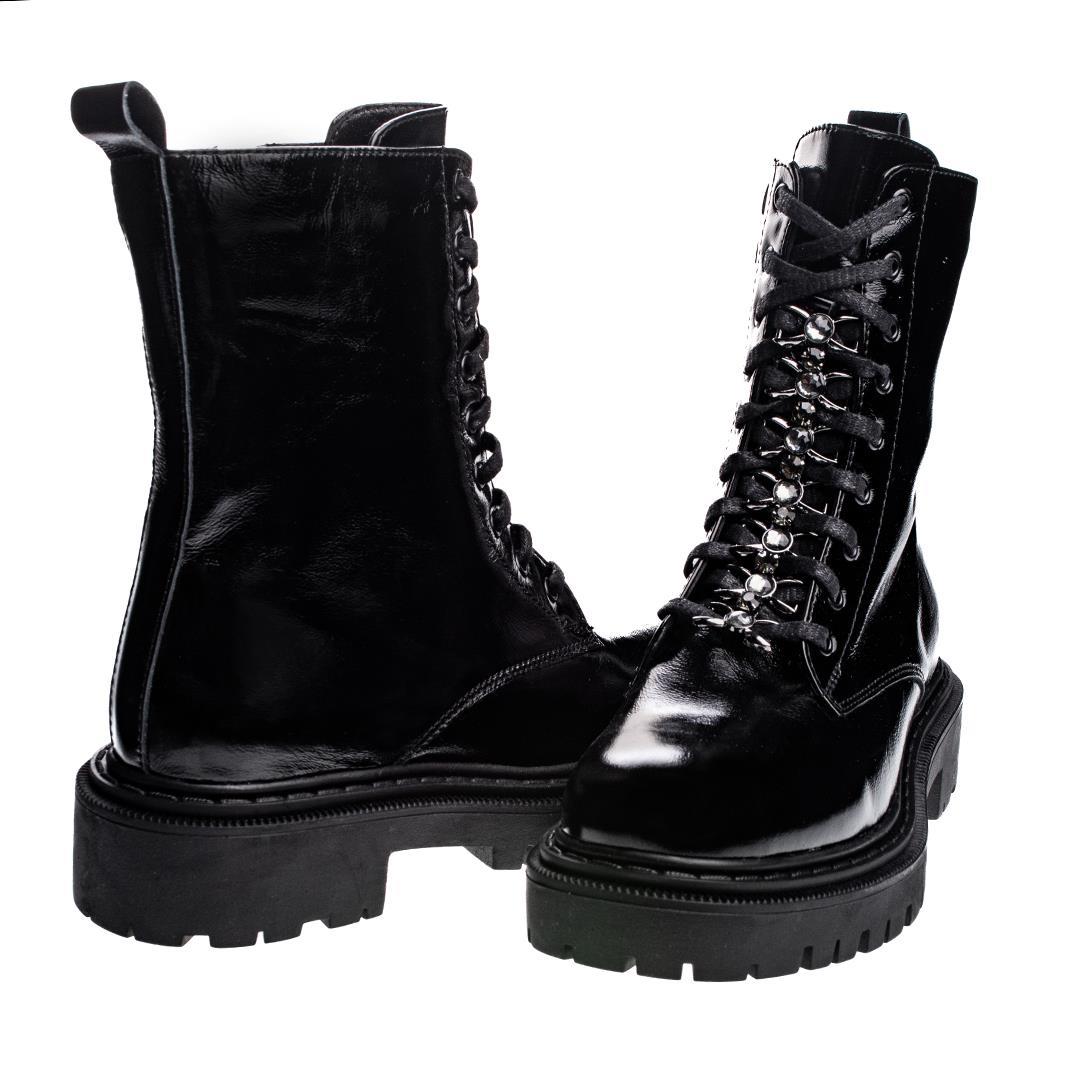 Siyah Rugan Kadın Taş Detaylı Postal Bot