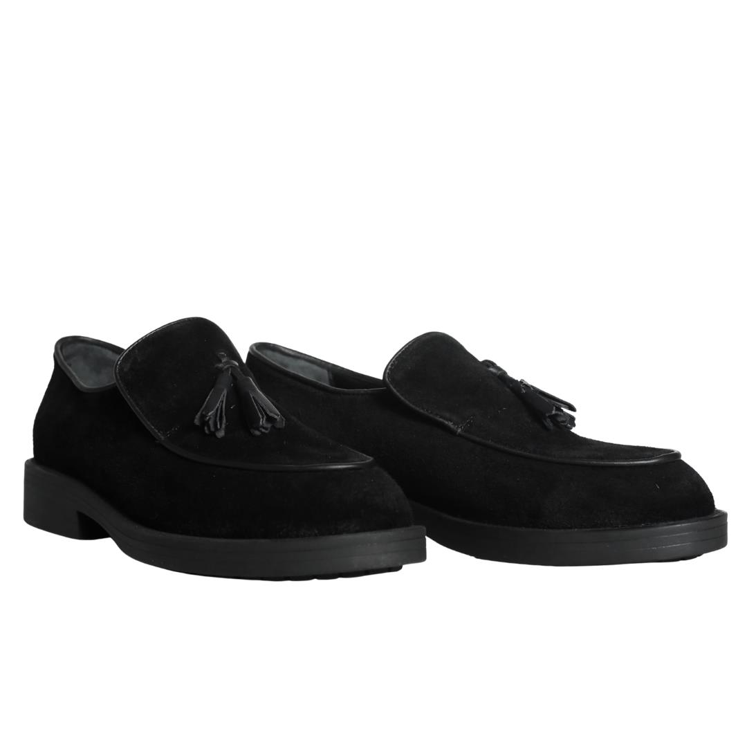 Siyah Süet Kadın Püsküllü Loafer
