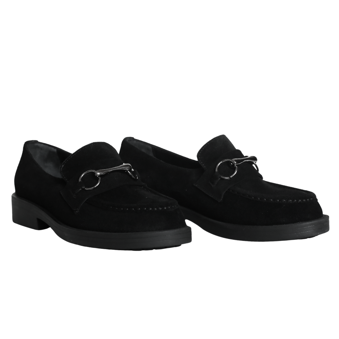 Siyah Süet Kadın Tokalı Loafer