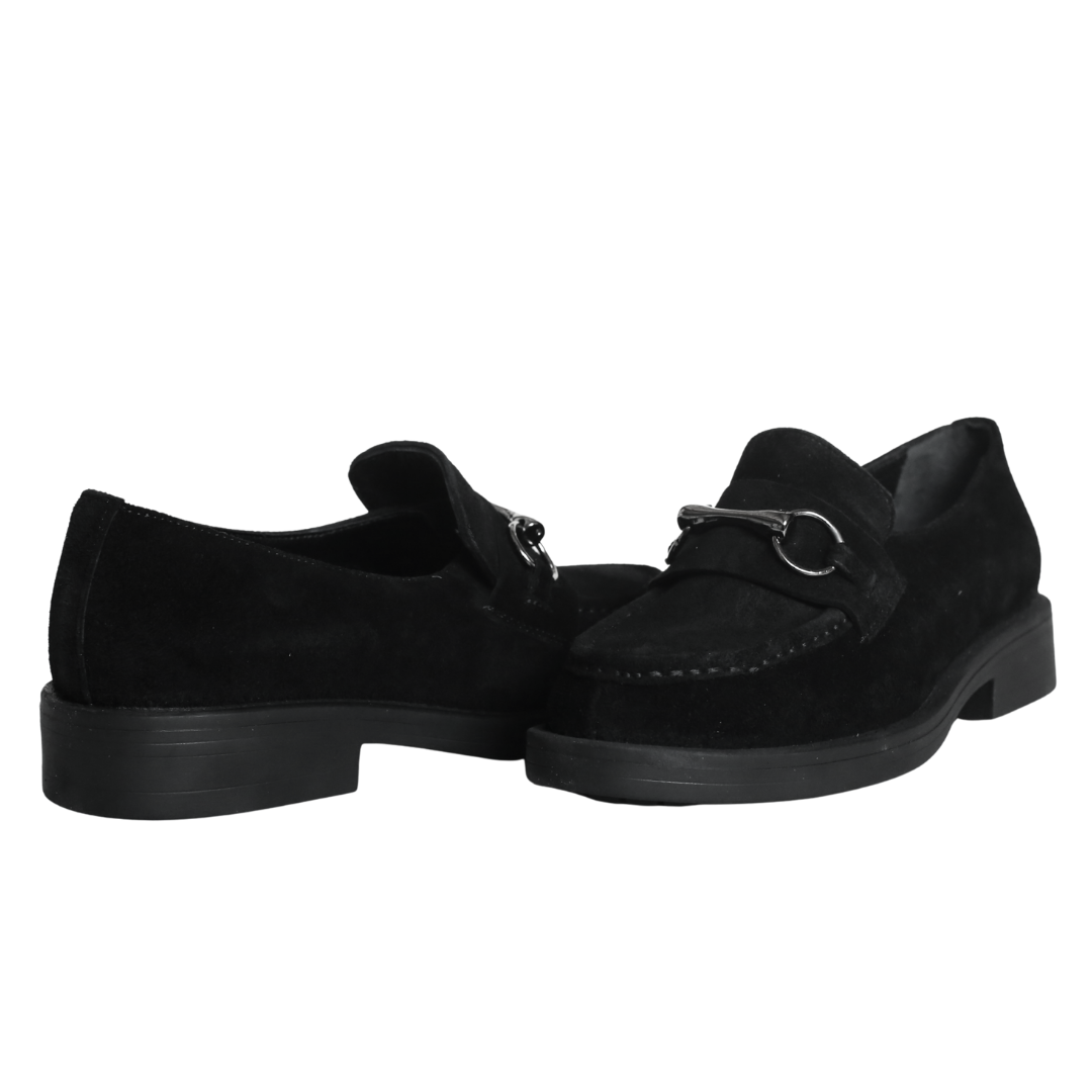 Siyah Süet Kadın Tokalı Loafer