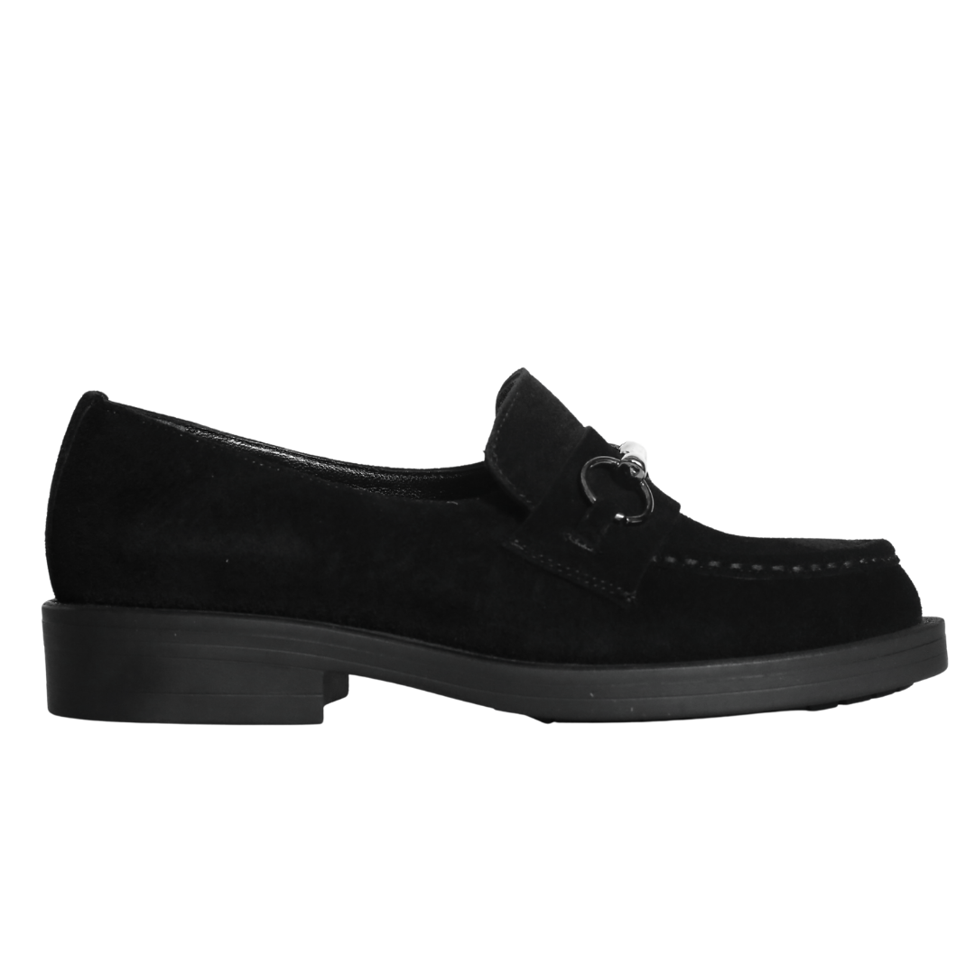 Siyah Süet Kadın Tokalı Loafer