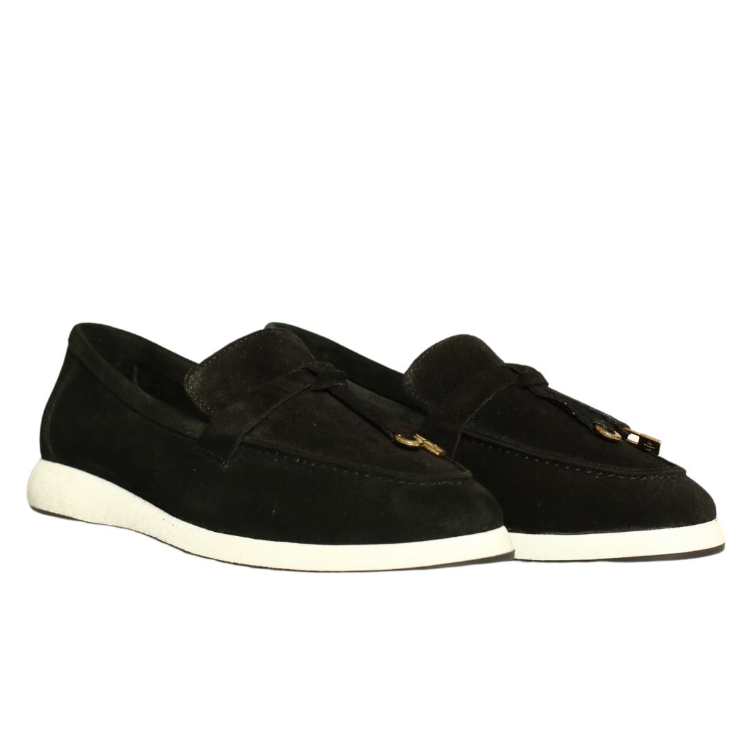 Siyah Süet Tokalı Kadın Loafer