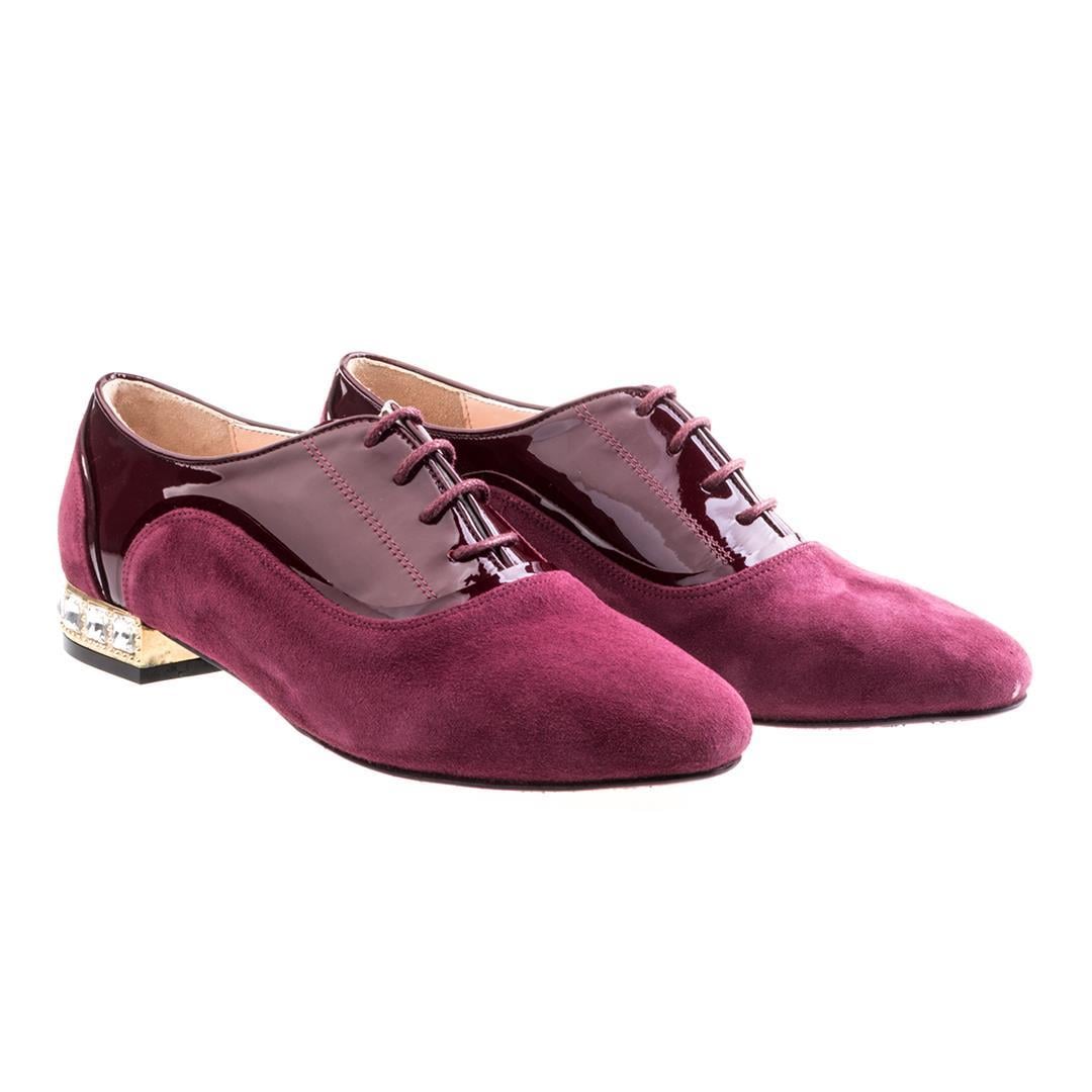 Süet Bordo Bağcıklı Kadın Loafer Ayakkabı