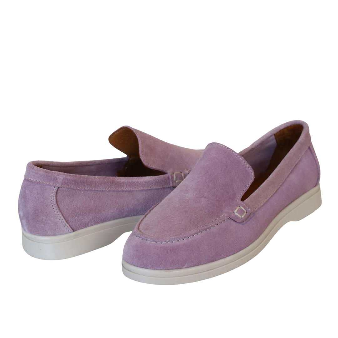 Süet Lila Deri Kadın Loafer Ayakkabı