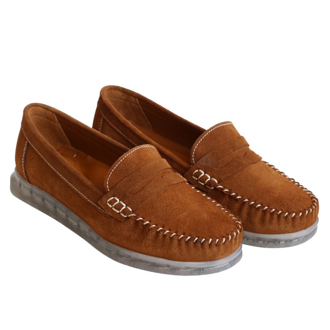 Süet Taba Deri Kadın Loafer Ayakkabı