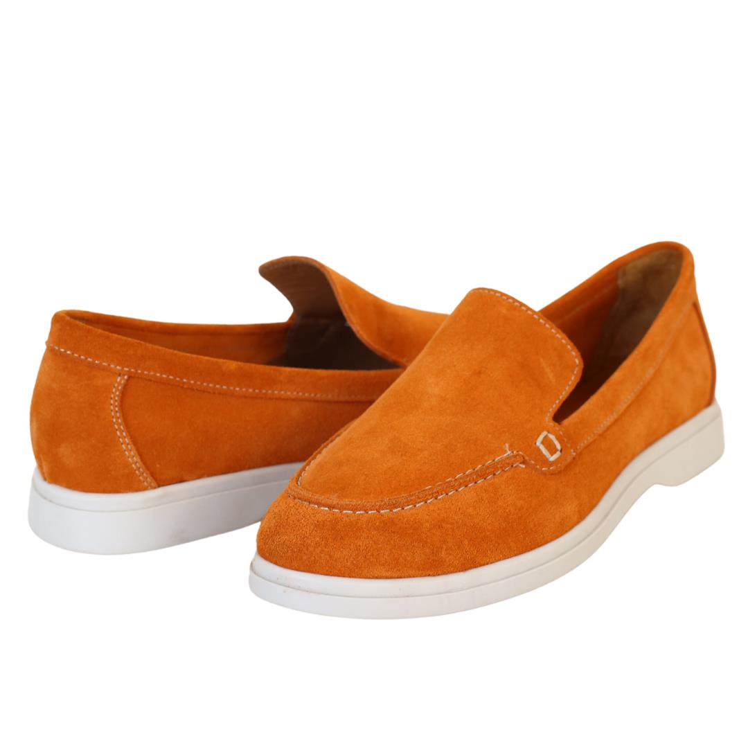 Süet Turuncu Deri Kadın Loafer Ayakkabı