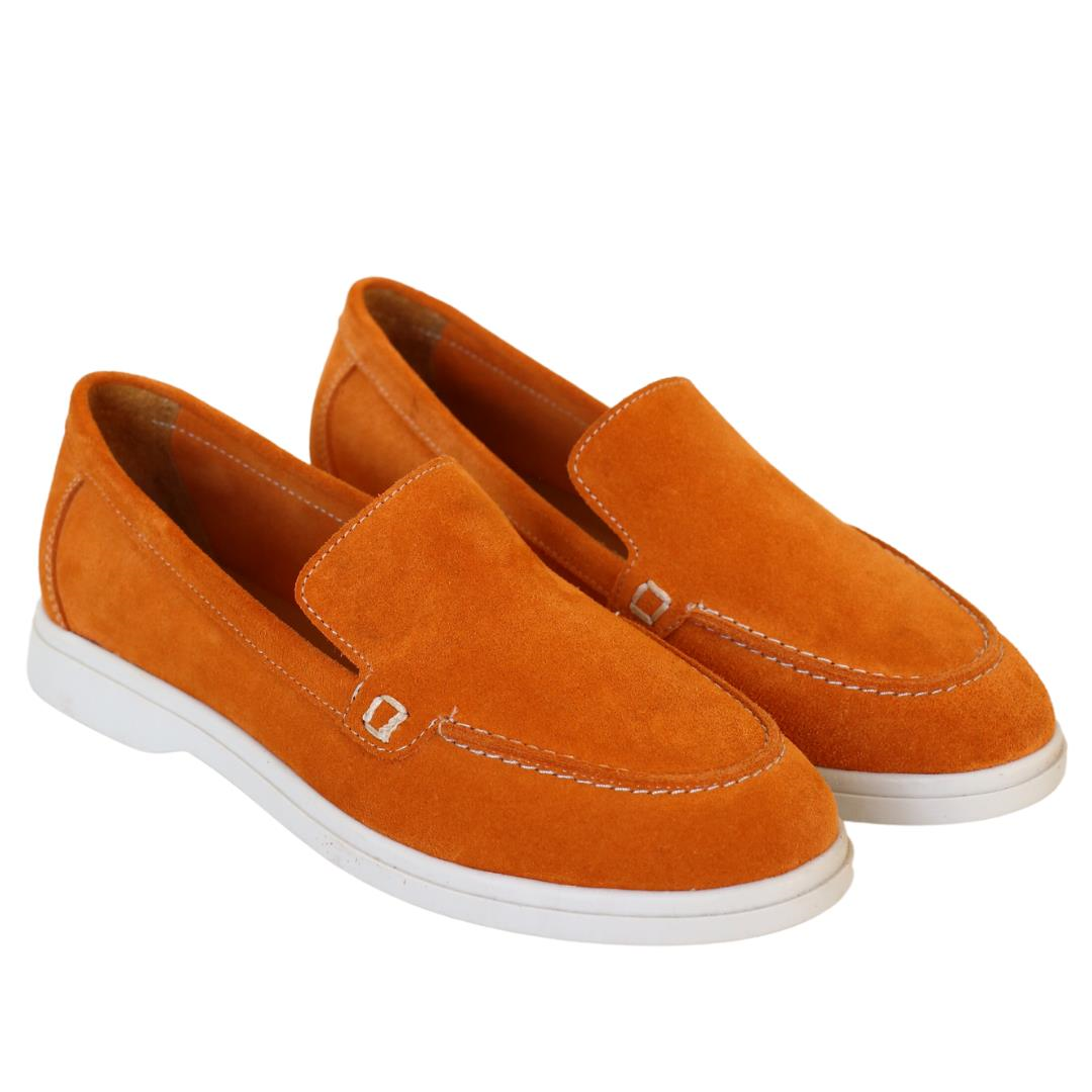 Süet Turuncu Deri Kadın Loafer Ayakkabı