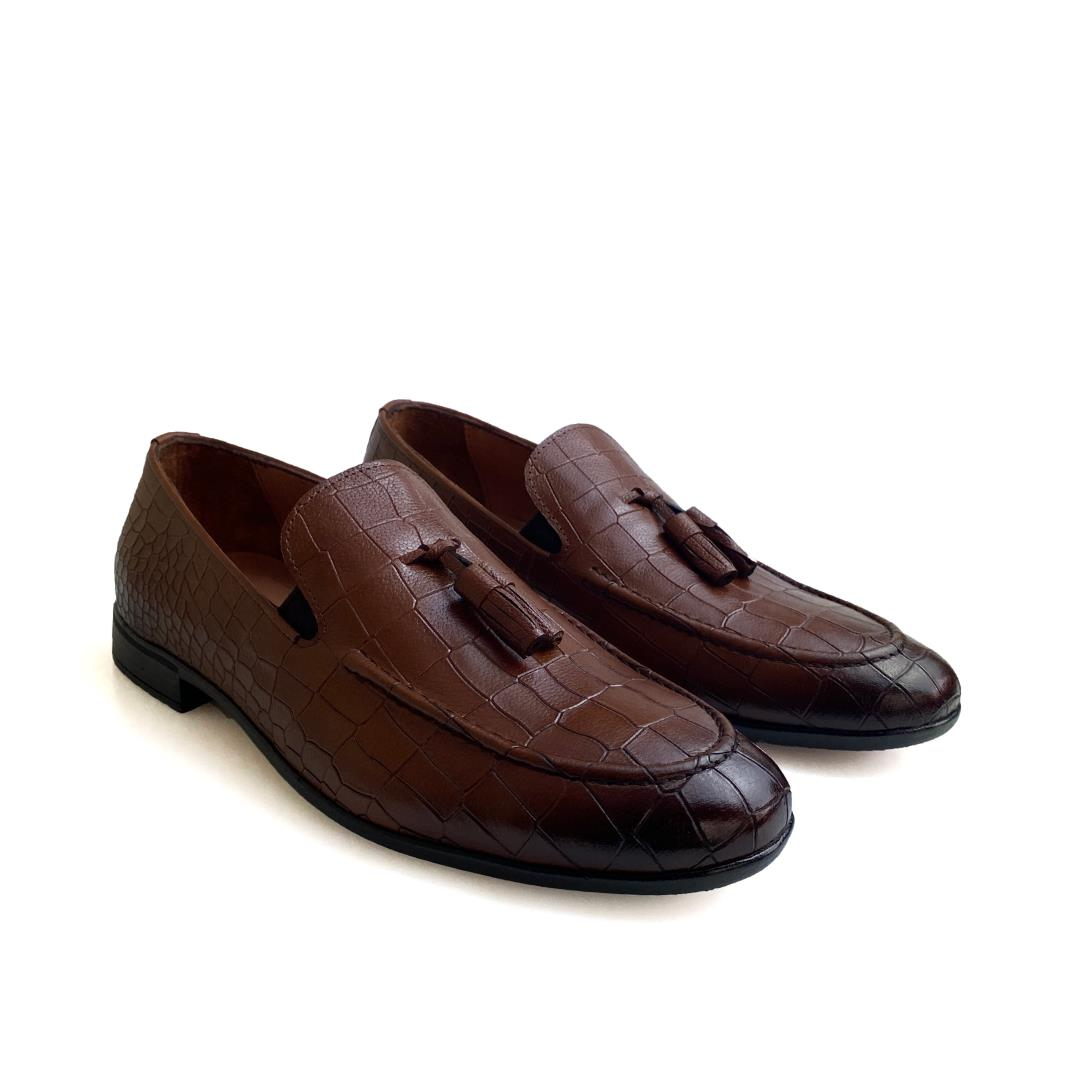 Taba Python Baskı Erkek Loafer Ayakkabı