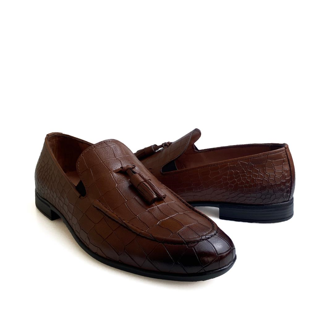 Taba Python Baskı Erkek Loafer Ayakkabı