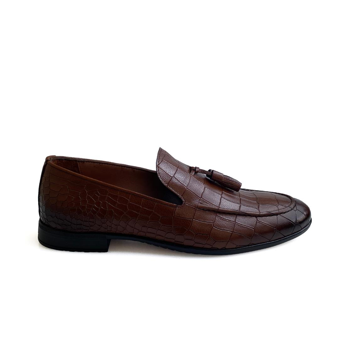 Taba Python Baskı Erkek Loafer Ayakkabı