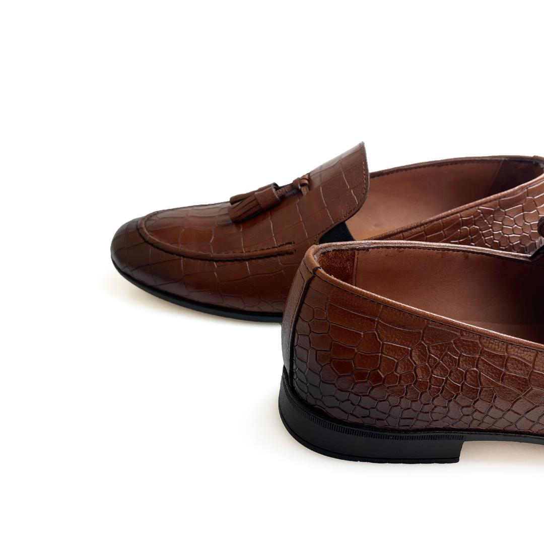 Taba Python Baskı Erkek Loafer Ayakkabı