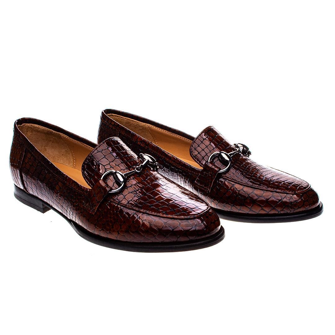 Taba Python Baskı Kadın Toka Detaylı Loafer Ayakkabı