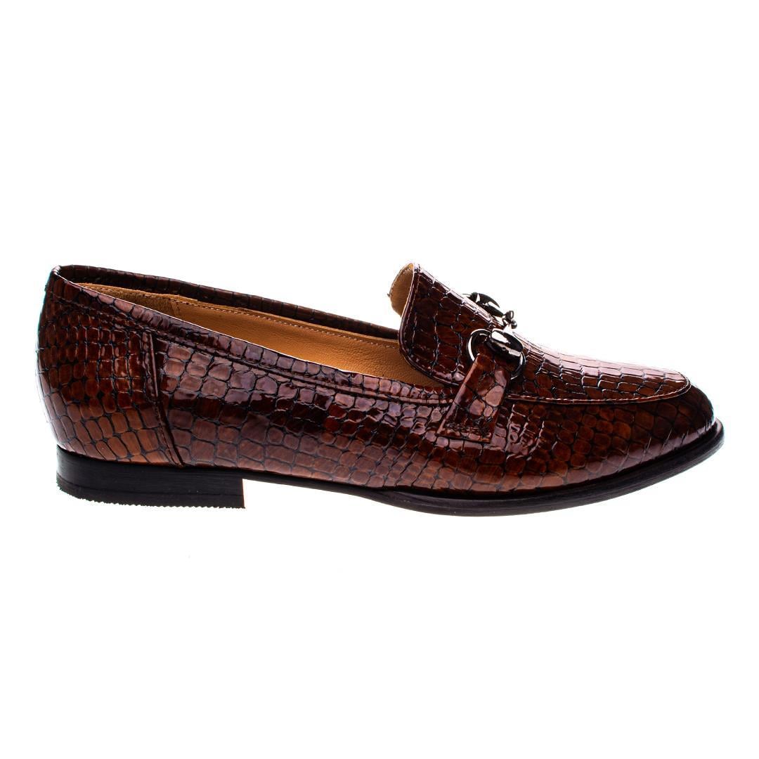 Taba Python Baskı Kadın Toka Detaylı Loafer Ayakkabı
