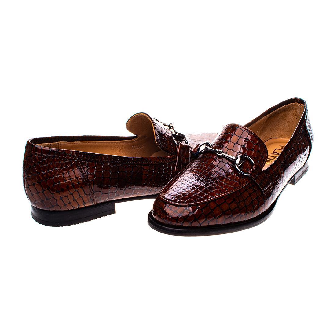 Taba Python Baskı Kadın Toka Detaylı Loafer Ayakkabı