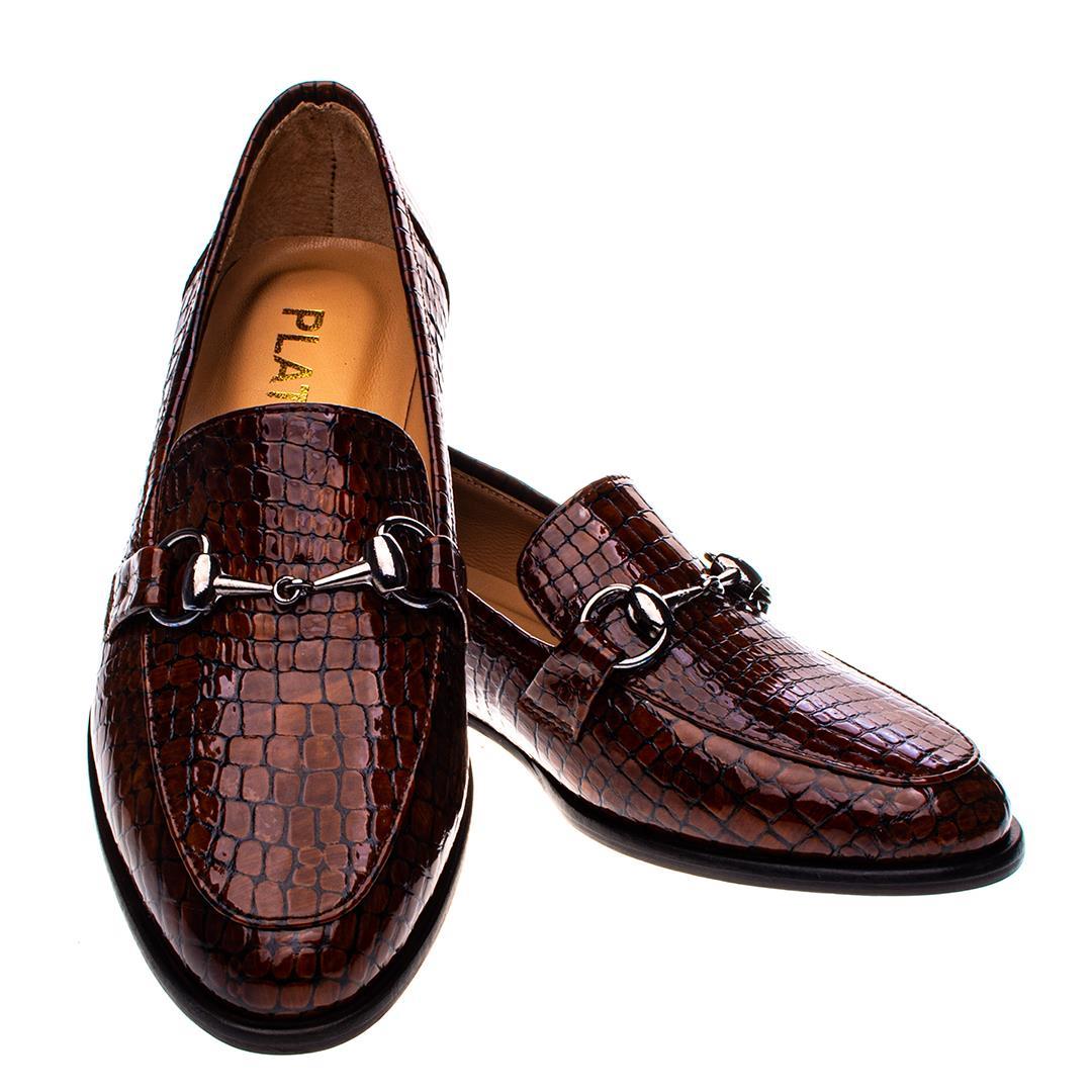 Taba Python Baskı Kadın Toka Detaylı Loafer Ayakkabı