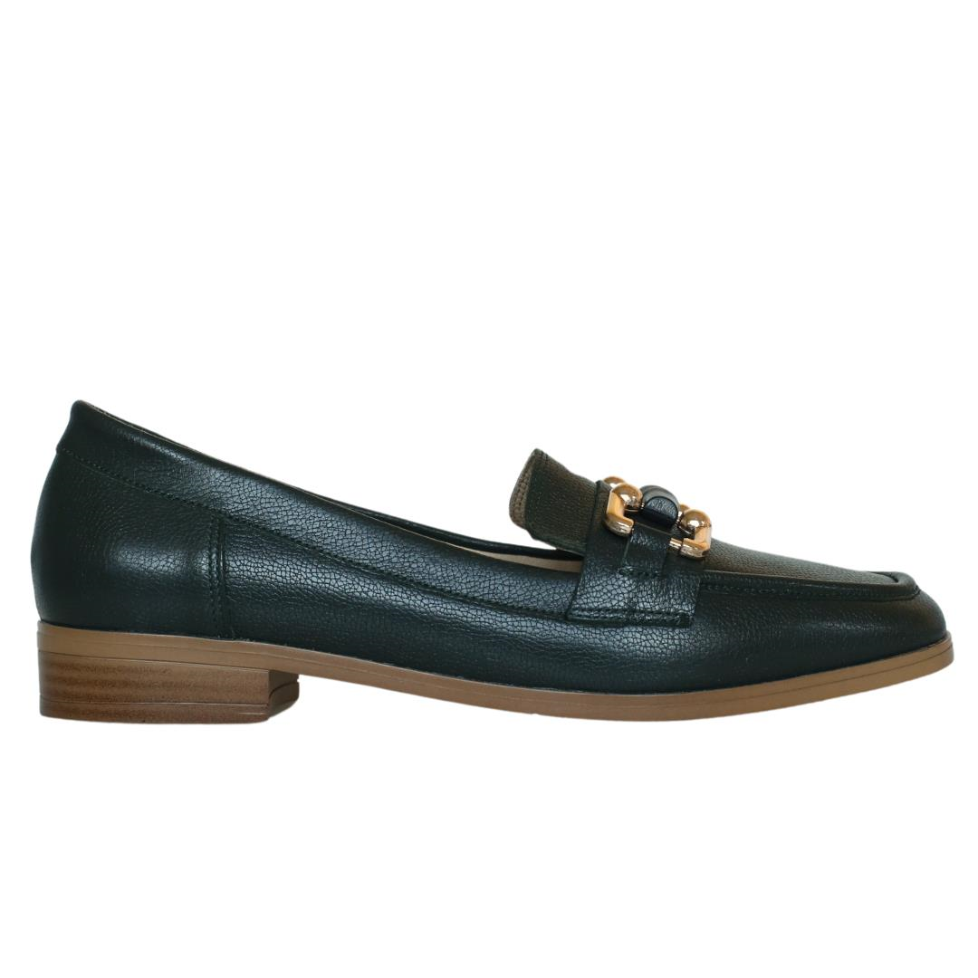 Yeşil Deri Tokalı Kadın Loafer
