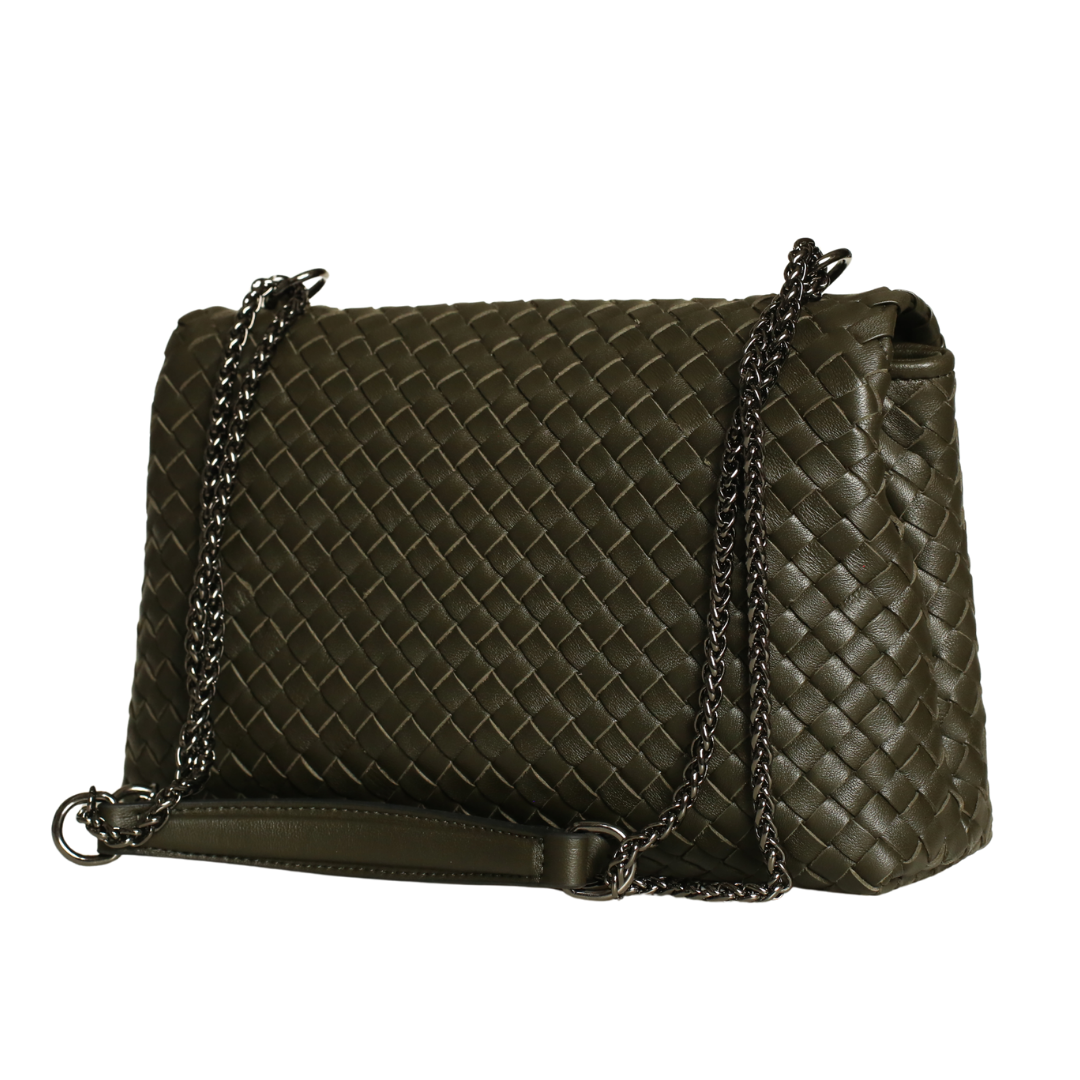 Yeşil Örgü Deri Kadın Çapraz Askılı Çanta
