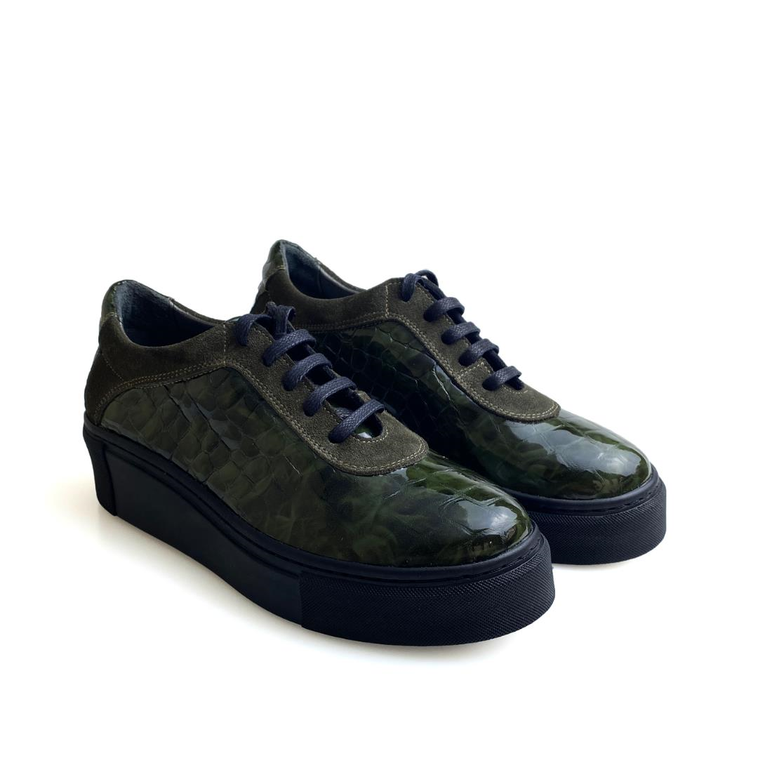 Yeşil Python Baskı Kadın Sneaker