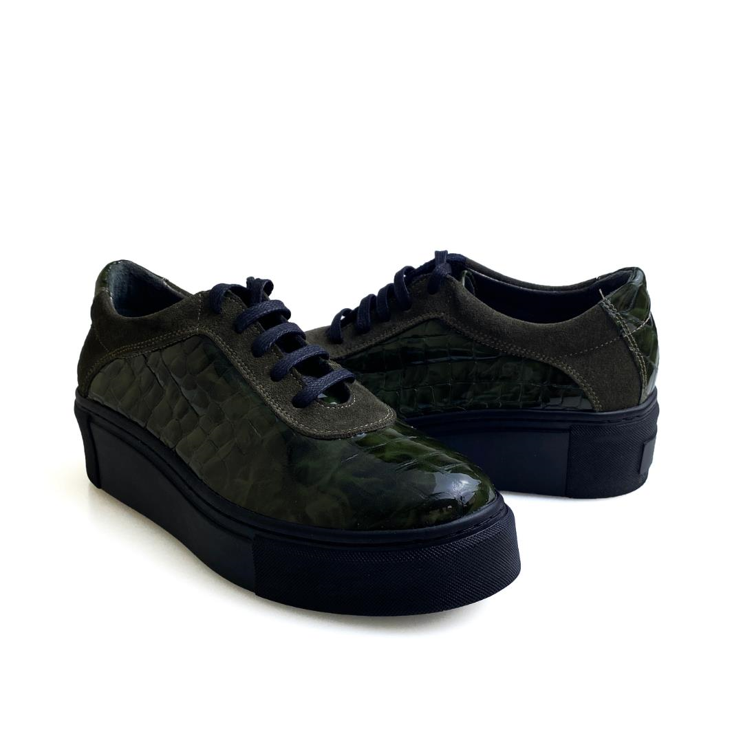 Yeşil Python Baskı Kadın Sneaker
