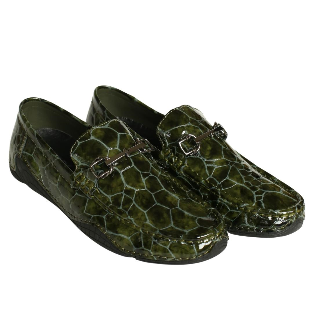 Yeşil Rugan Baskı Erkek Loafer Ayakkabı
