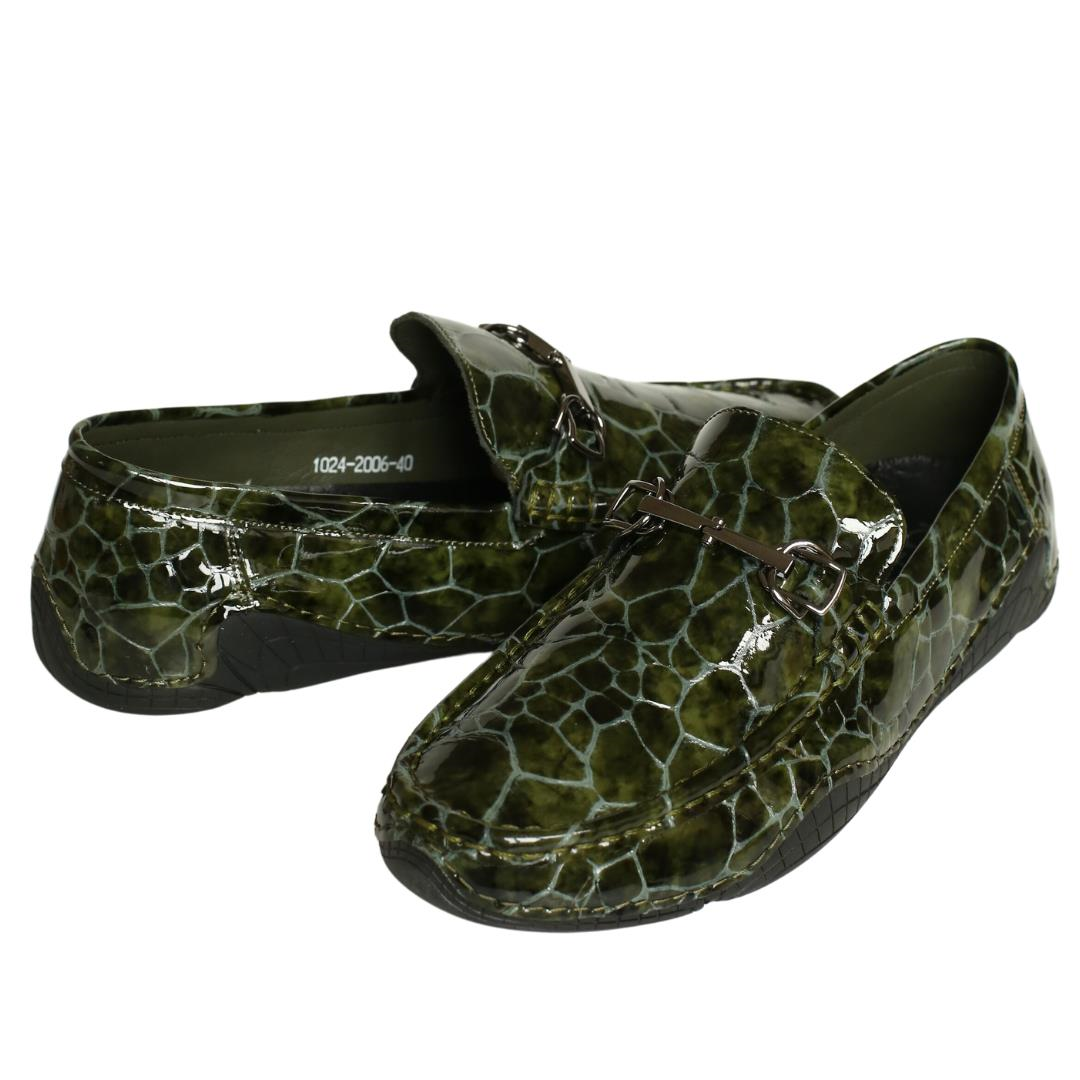 Yeşil Rugan Baskı Erkek Loafer Ayakkabı