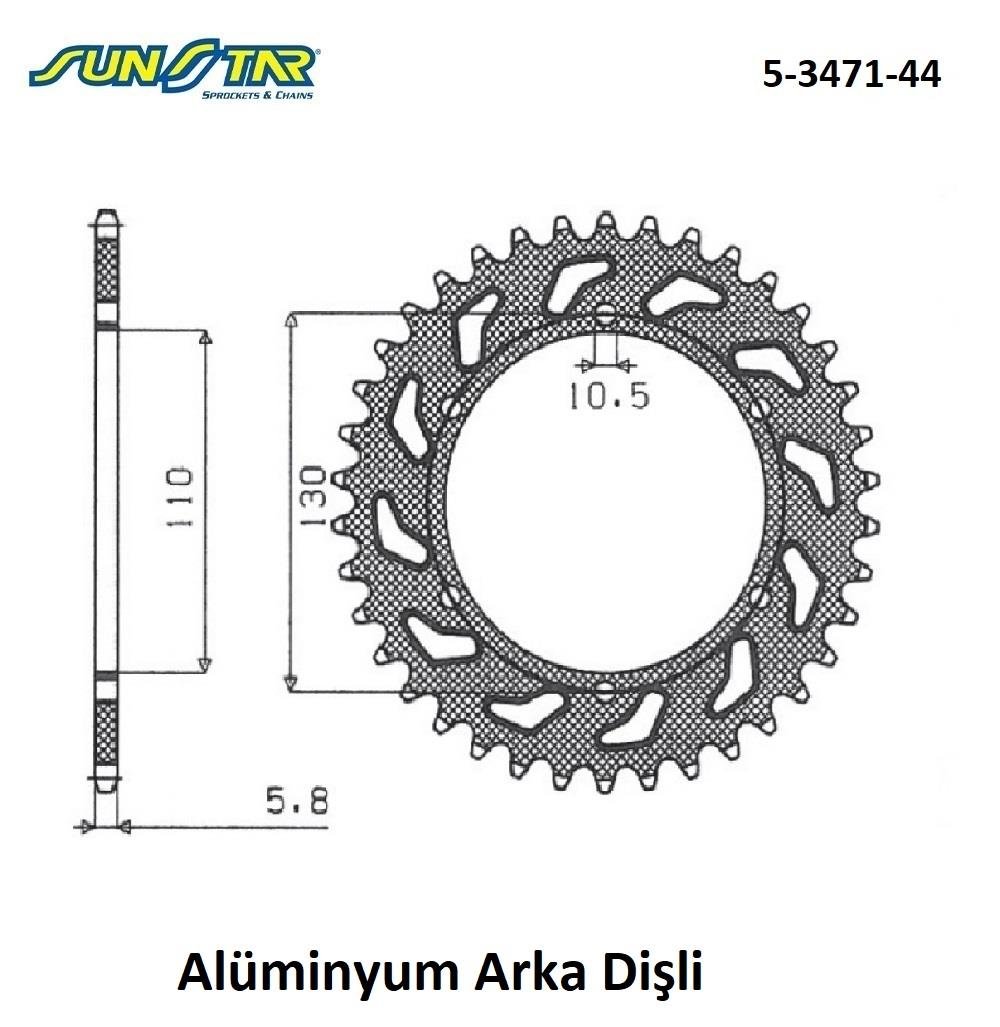 ARKA DİŞLİ ALÜMİNYUM / KAWASAKI / NINJA 250 R / 250cc / (DİŞLİ SAYISI : ORİJİNAL+1) / 2008-2009-2010-2011-2012