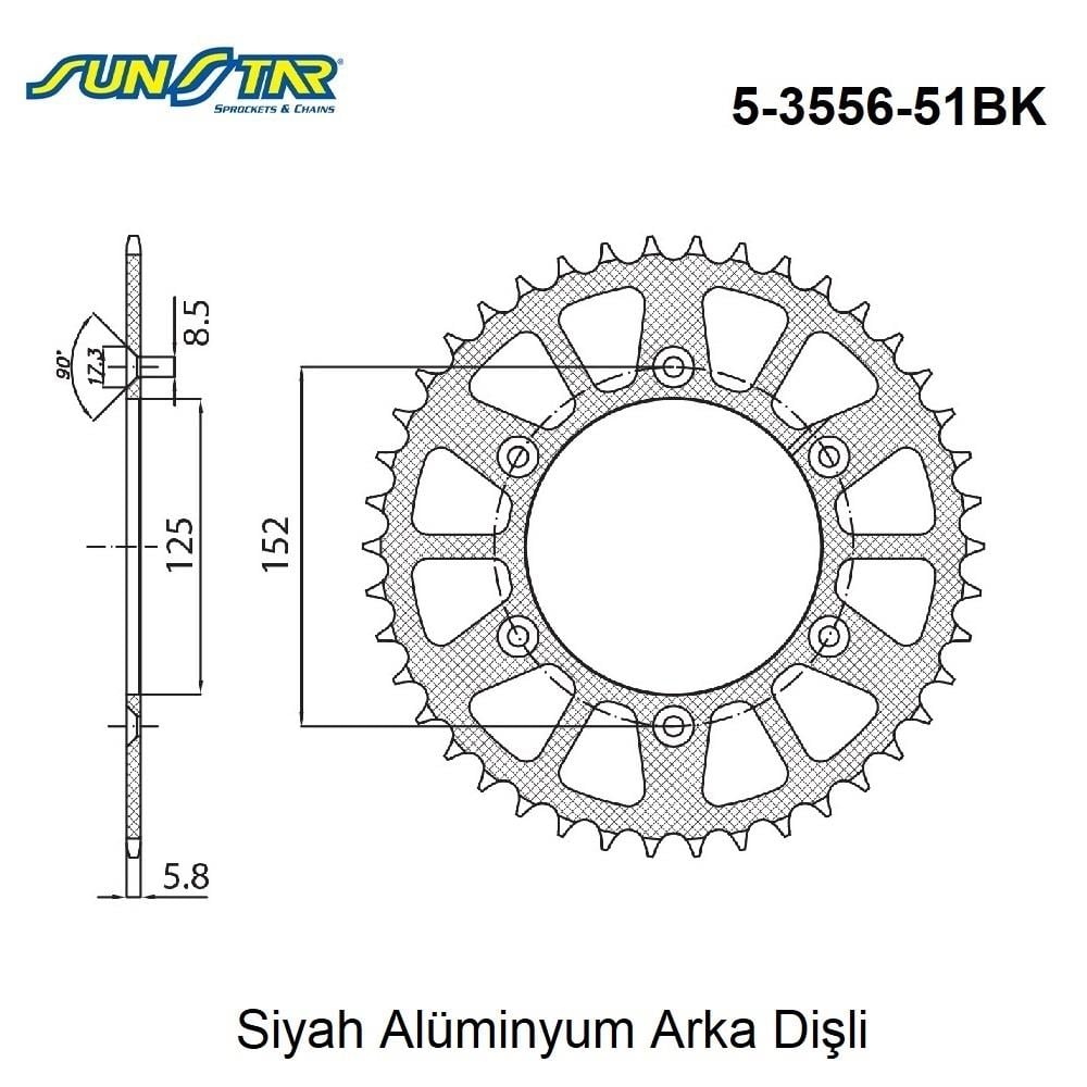 ARKA DİŞLİ SİYAH ALÜMİNYUM / BETA / RR 2T ENDURO / RACING / 250cc / (DİŞLİ SAYISI : ORİJİNAL-1) / 2008-2009-2010-2011-2012-2013-2014-2015-2016-2017-2018-2019-2020-2021