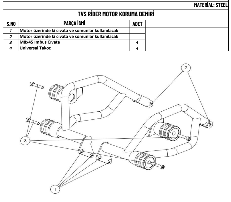 TVS Raider 125 Motor Koruma Demiri Takozlu