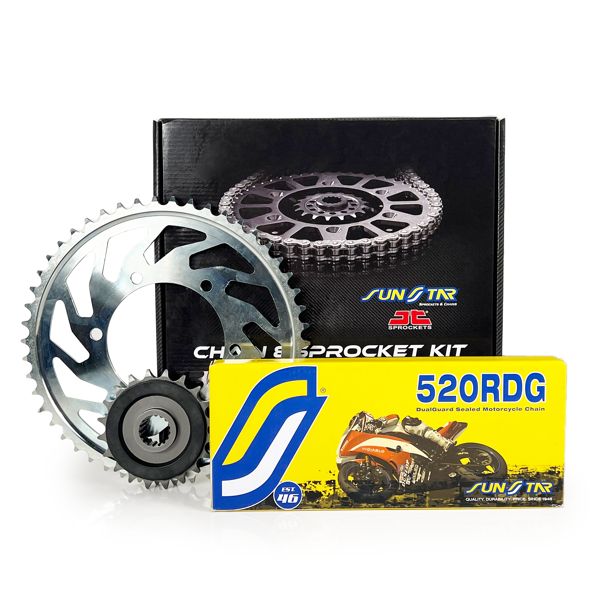 ZİNCİR DİŞLİ SETİ DUCATI MONSTER (600 cc) (2000-2001) / ZİNCİR : SS520RDG (Çelik)-102 / DİŞLİ :  JT (15T) - SUNSTAR (46T)