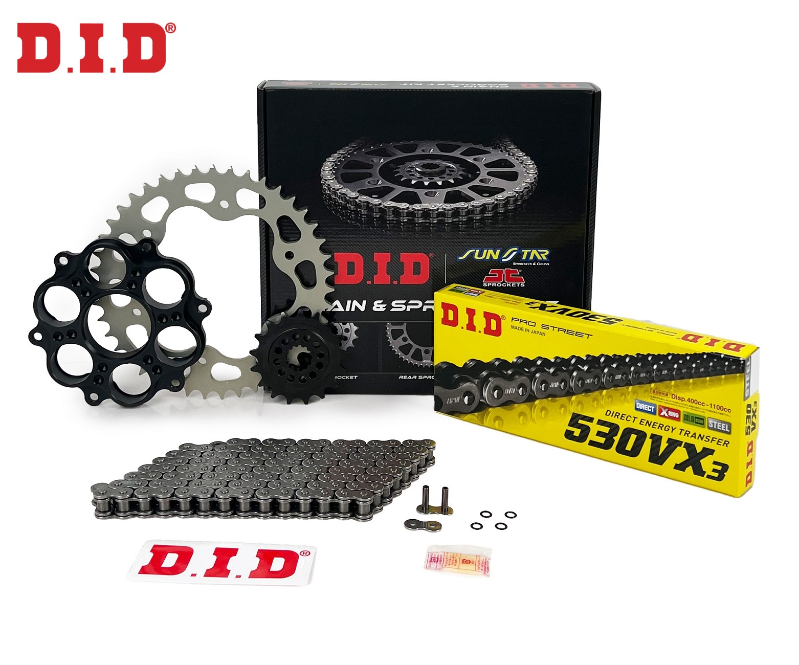 ZİNCİR DİŞLİ SETİ DUCATI MULTISTRADA S (1200 cc)  (2010-2017) / ZİNCİR : DID-530VX3 (Çelik)-108 / DİŞLİ: SUNSTAR (15T) - JT (40T)