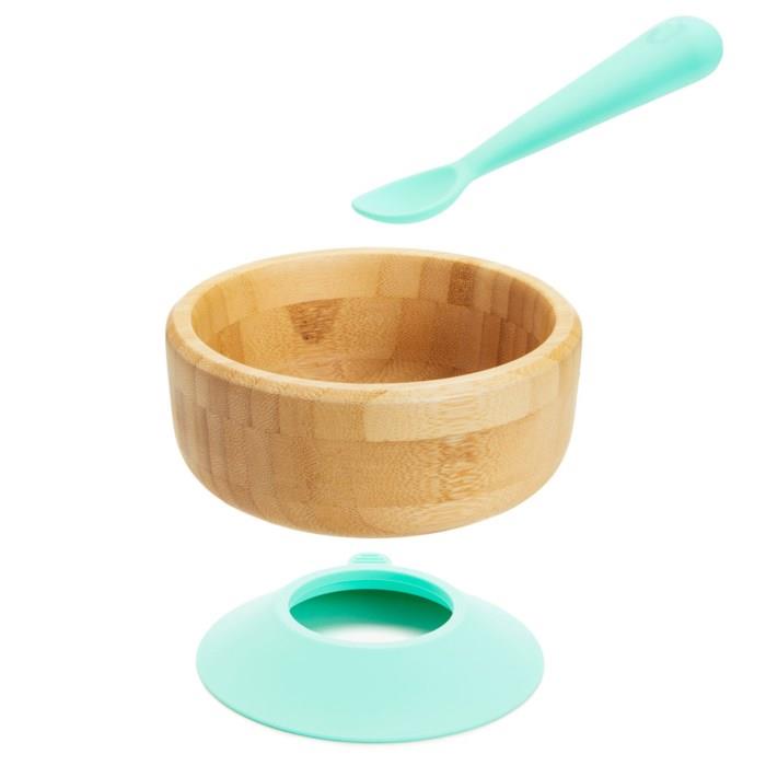 Munchkin Vakumlu Taban Bambu Kase ve Silikon Kaşık Set, 6+ Ay
