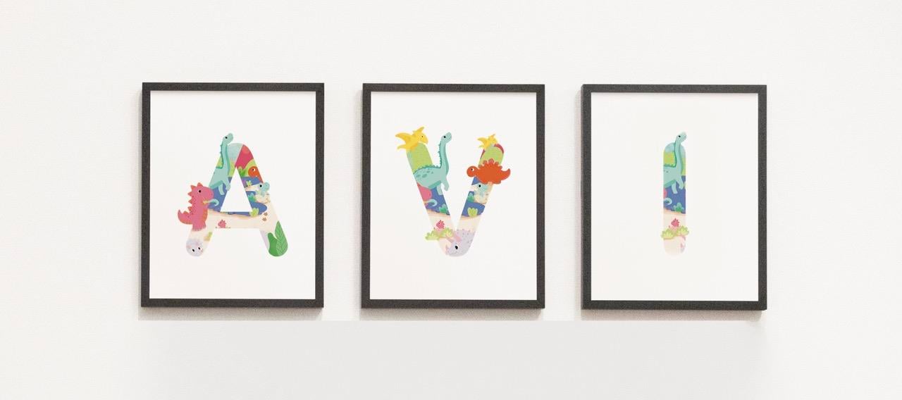 TheIllustrationary Dinosaur Harf Poster- Kendi harfinizi seçebilirsiniz!