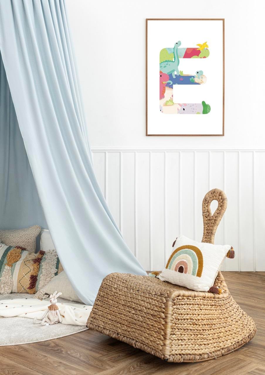 TheIllustrationary Dinosaur Harf Poster- Kendi harfinizi seçebilirsiniz!