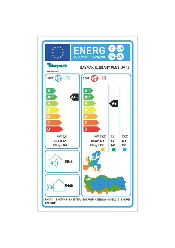 Baymak Elegant Plus UV 12 A++ 12000 BTU Inverter Duvar Tipi Klima