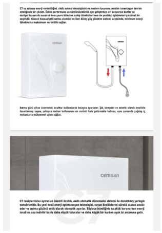 Cemsan C7 Güneş Enerji Sistemine Uyumlu Elektrikli Şofben