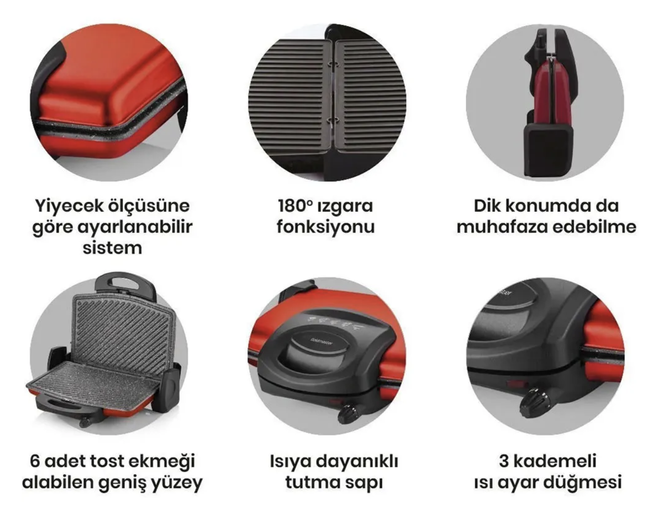 GOLDMASTER GM-7449K GURMEX KIRMIZI TOST MAKİNESİ