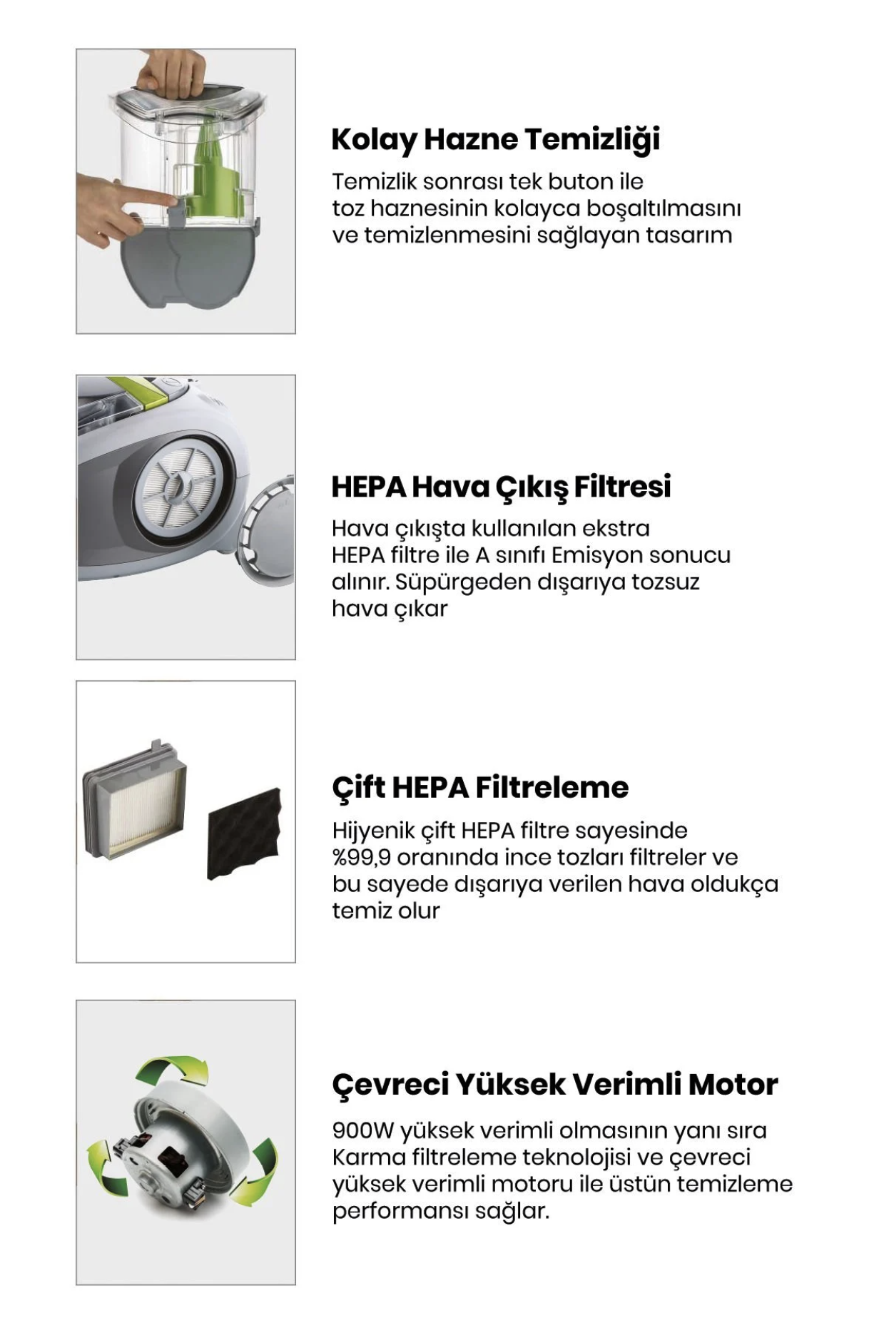 Goldmaster Süper Güç Çift Hepa Filtreli 2.5 Lt Geniş Hazneli Toz Torbasız 5 Yıl Garantili Elektrikli Süpürge