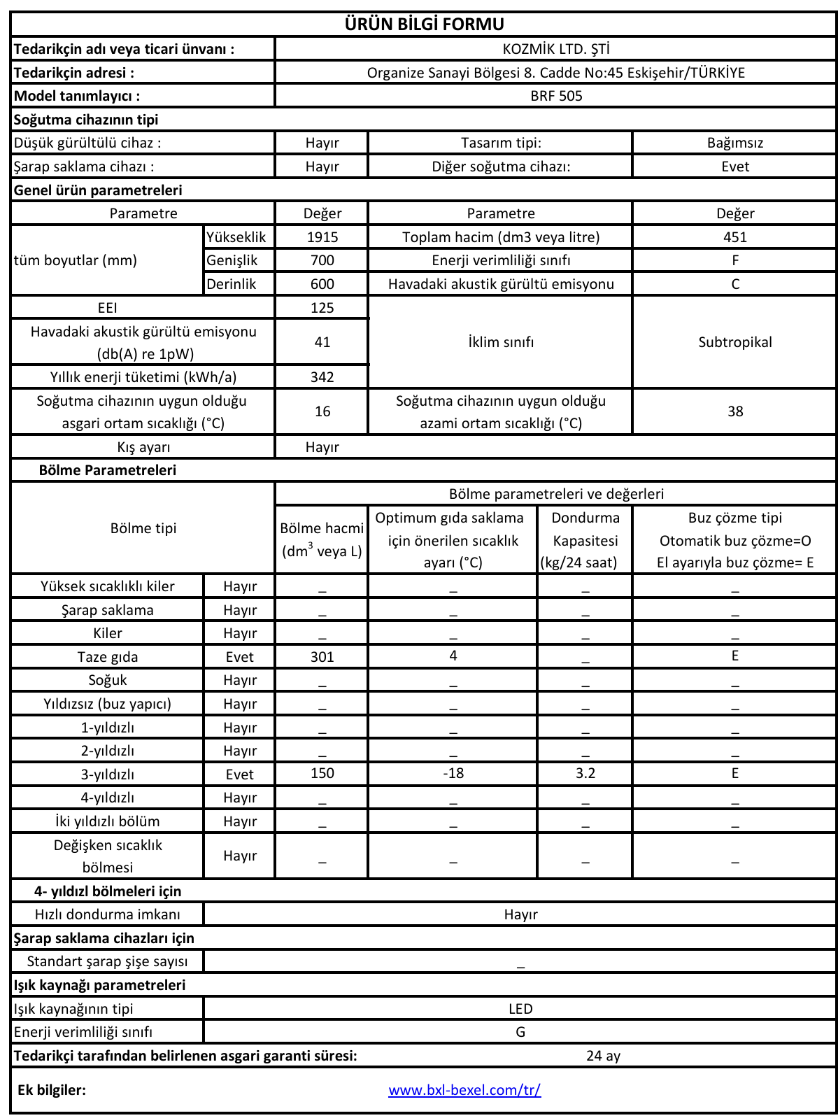 KOLİNE RF-505 ÇİFT KAPILI 3 RAFLI D.D. BUZDOLABI