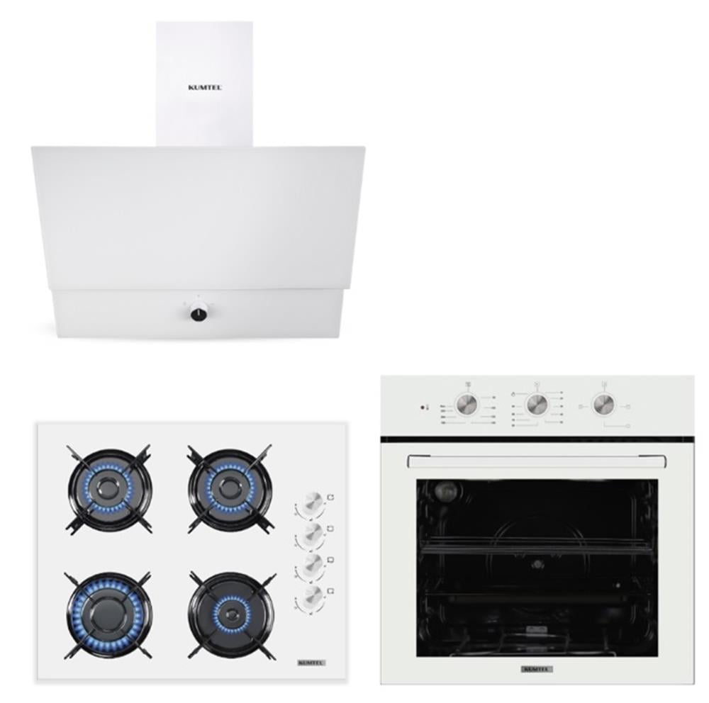 Kumtel Dizayn Beyaz Cam Ankastre Set