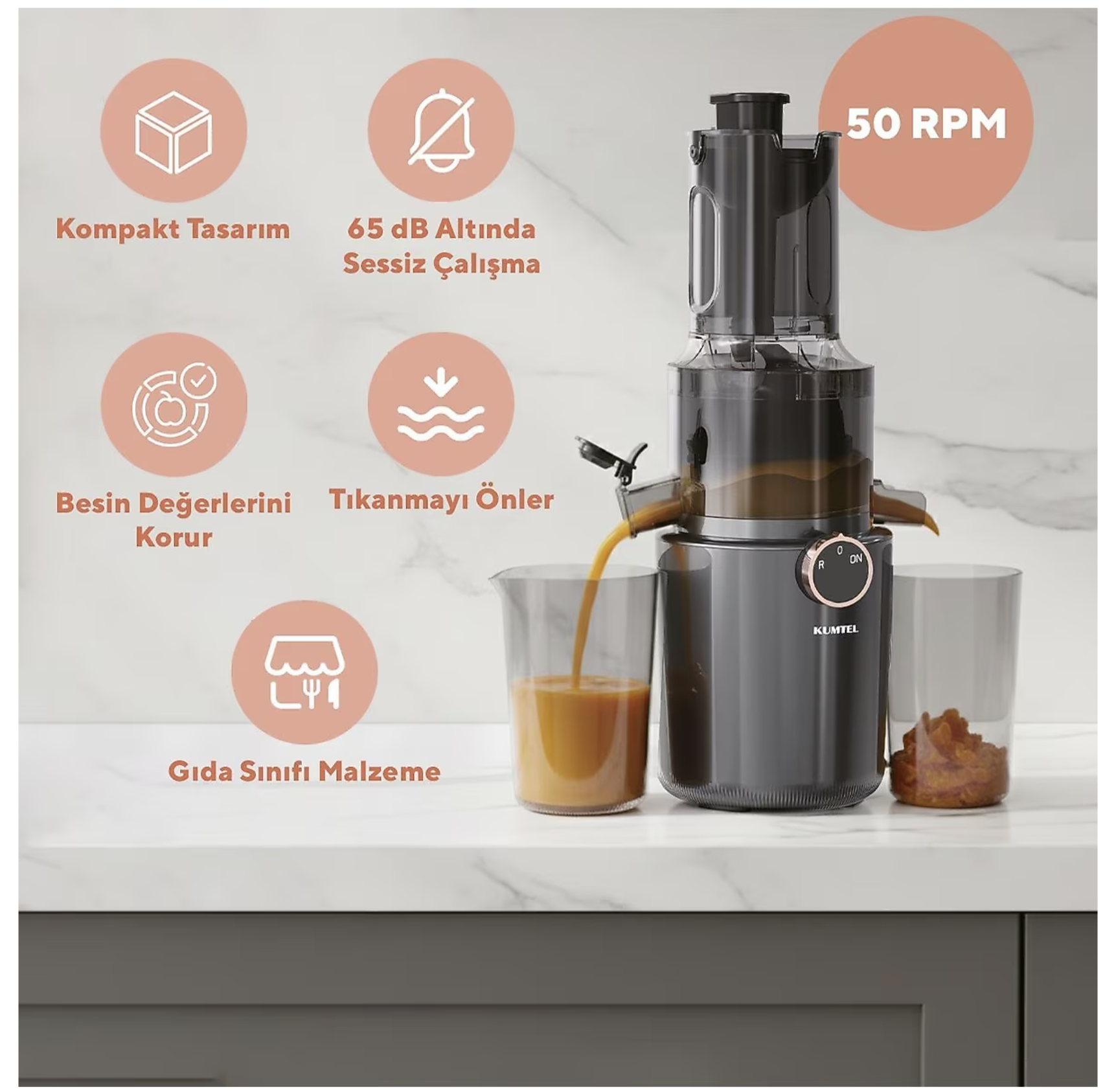 Kumtel HSJU-01 Yavaş Sıkım 250 W Katı Meyve Sıkacağı