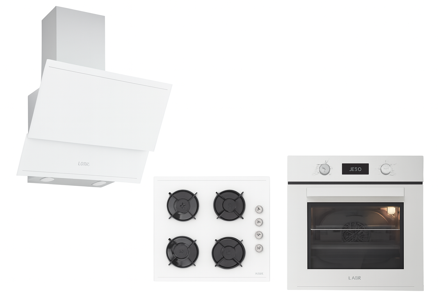 LUNÖ Beyaz Trio Dijital Ankastre Set – Davlumbaz / Ocak / Fırın