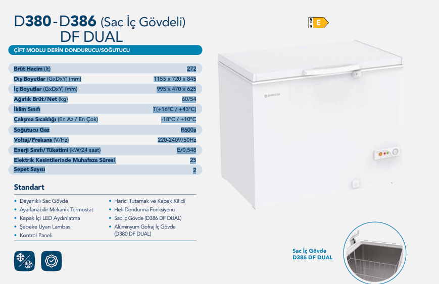 Şenocak D380 DF Çift Modlu Derin Dondurucu