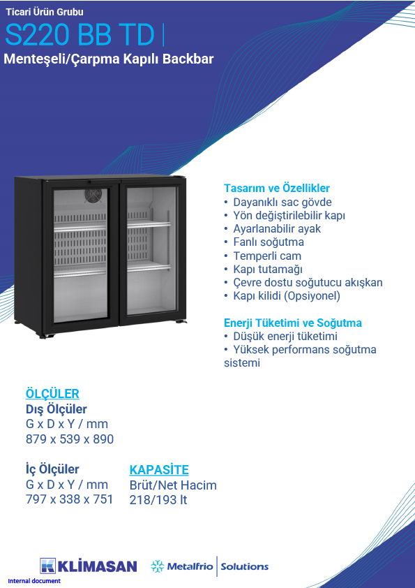 Şenocak S220 Bb Td Çift Kapı Tezgah Altı Bar Dolabı Siyah