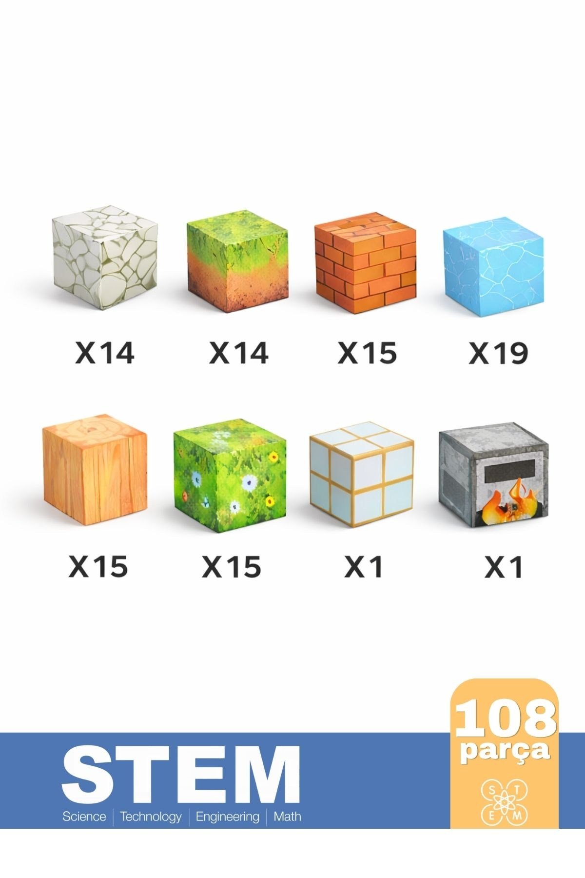 108 Parça Manyetik Yapı Blokları - Mıknatıslı Minecraft Küp 3D STEM Eğitici Oyuncak Seti
