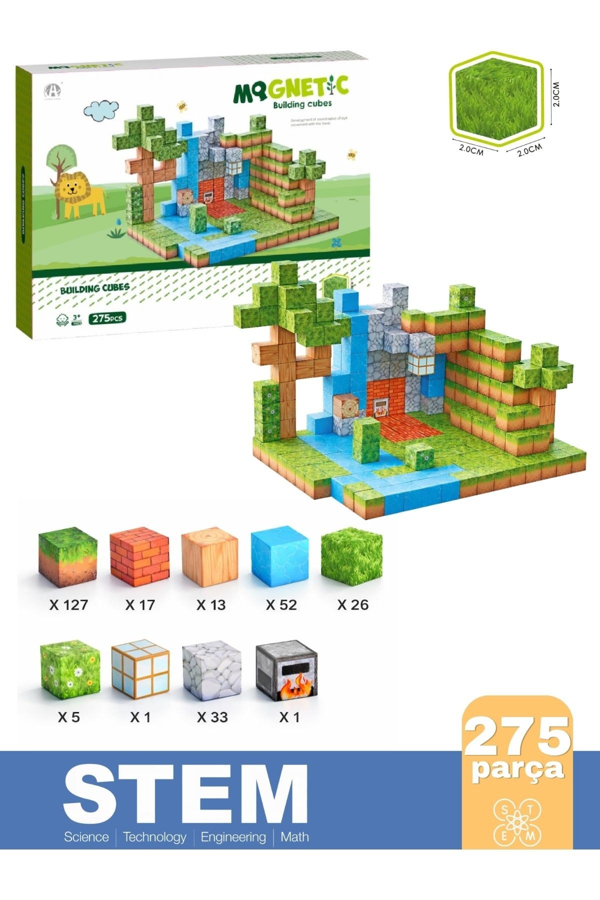 275 Parça Manyetik Yapı Blokları - Mıknatıslı Minecraft Küp 3D STEM Eğitici Oyuncak Seti