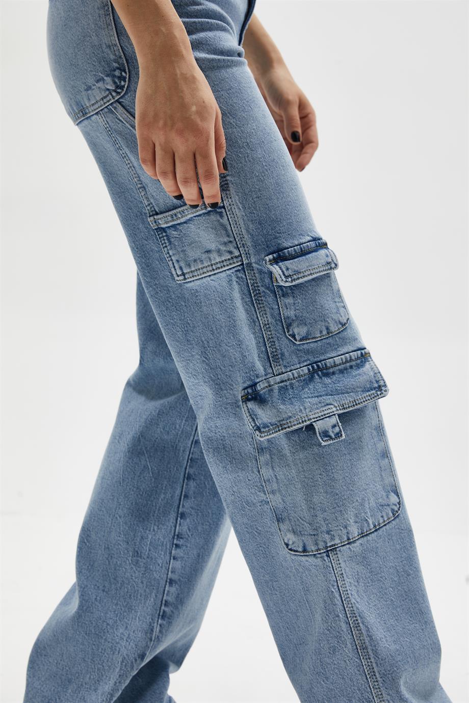 Acık Mavi Straight Kargo Pantolon 
