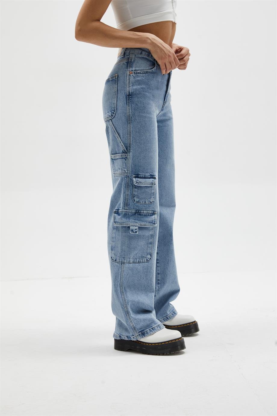 Acık Mavi Straight Kargo Pantolon 