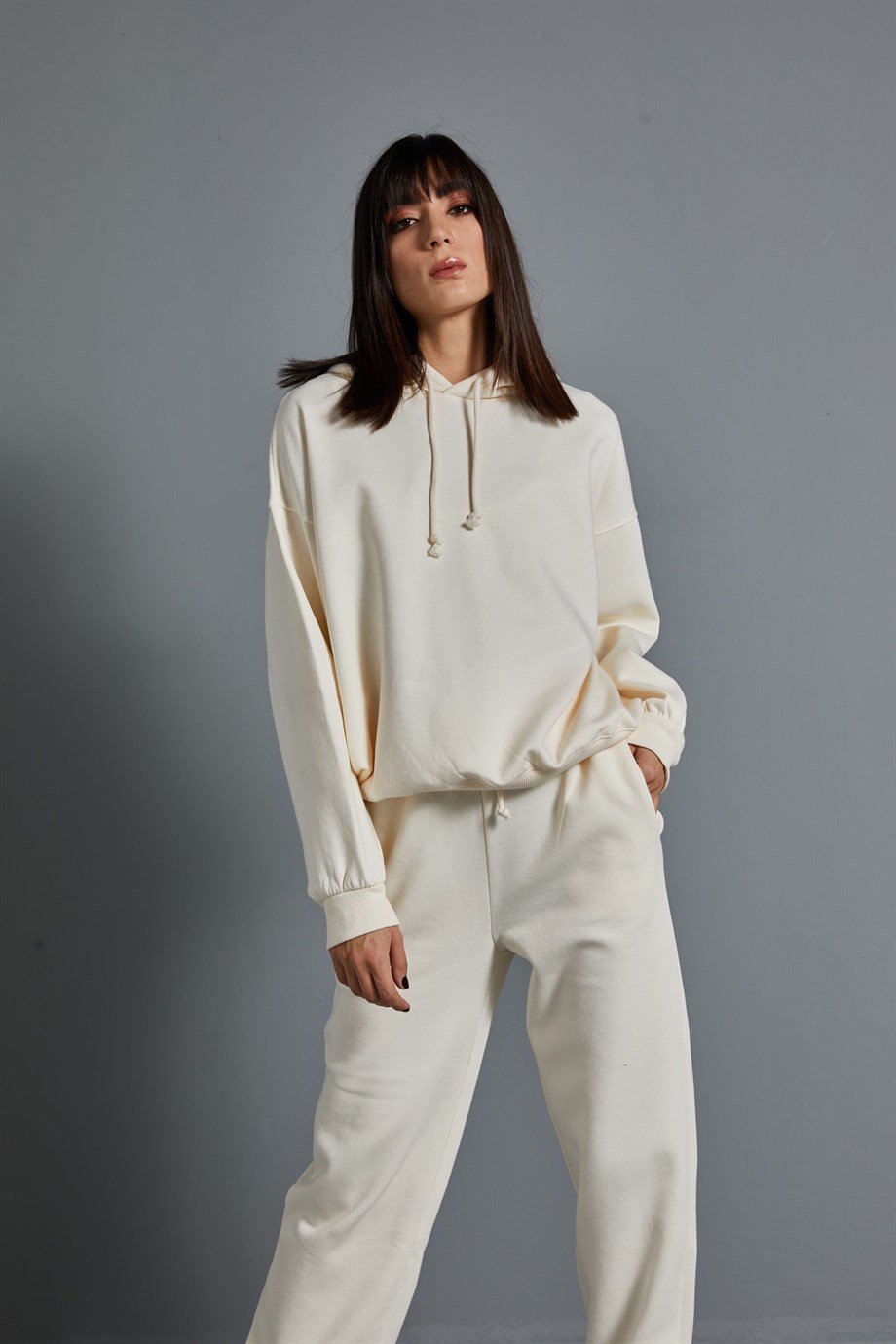 Bej Kapüşonlu Sweatshirt