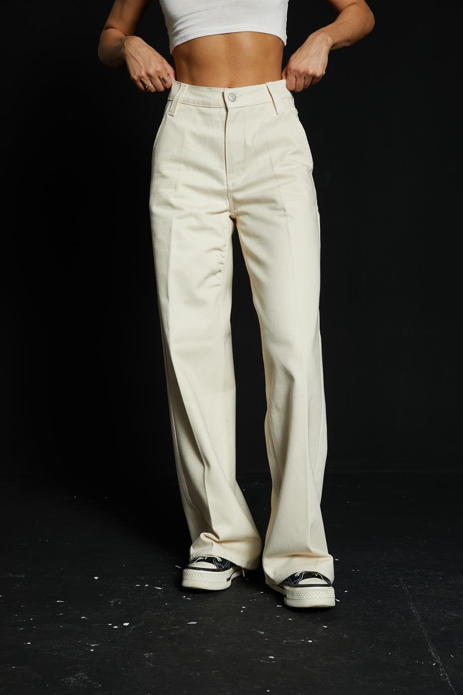 Bej Wide Leg Pantolon